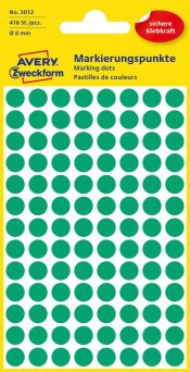 Kółka do zaznaczania kolorowe, 416 etyk./op., Q8 mm, zielone Avery Zweckform, 3012