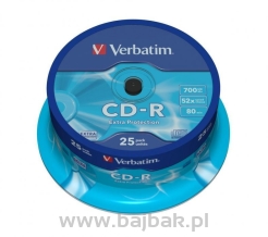 Płyta VERBATIM CD-R cake box 25 700MB 52x Extra Protection