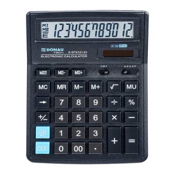 Kalkulator biurowy K-DT4121-01 DONAU TECH, 12-cyfr. wyświetlacz, wym. 199x153x31 mm, czarny