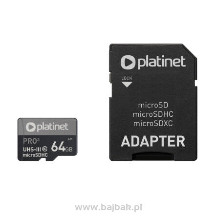 Karta pamięci Micro SDhc + adapter 64GB class10 UIII A1 90MB/s Platinet PMMSDX64UIII 