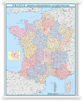FRANCJA - mapa z podziałem na departamenty; kody pocztowe 80x100 1:870 000