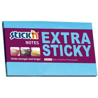 Notes samoprzylepny extra sticky 76x127mm niebieski neonowy 90 kartek 21677