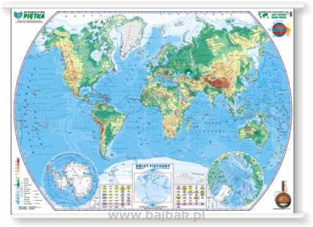 ŚWIAT - mapa fizyczna 190x130 1:40 000 000