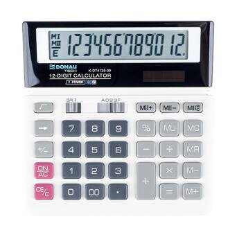 Kalkulator biurowy DONAU TECH, 12-cyfr. wyświetlacz, wym. 156x152x28 mm, biały