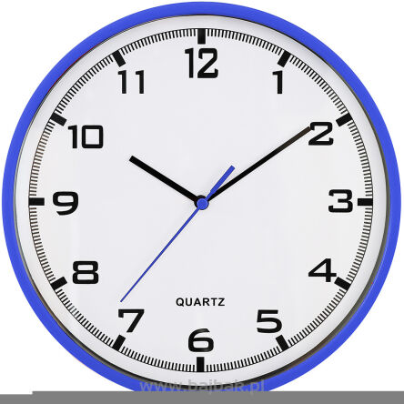 Zegar ścienny plastikowy 25,5 cm, niebieski z białą tarczą MPM E01.2478.30.A
