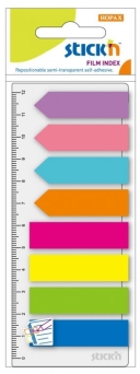 Zakładki indeksujące 8 kolorów neon x 25 Szt. STICK`N (Paski+Strzałki)+Linijka 
