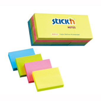 Notes samoprzylepny 38x51 mix 4 kolory neon  STICK`N (12 sztuk po 100 kartek) 