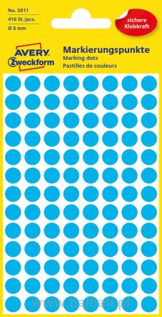 Kółka do zaznaczania kolorowe, 416 etyk./op., Q8 mm, niebieskie Avery Zweckform, 3011