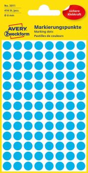 Kółka do zaznaczania kolorowe, 416 etyk./op., Q8 mm, niebieskie Avery Zweckform, 3011