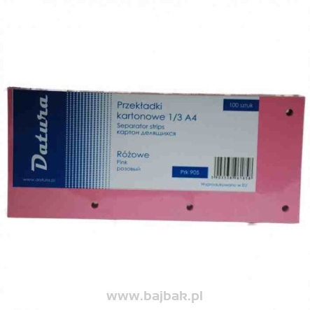 Przekładki kartonowe -Separator 1/3 A4 DATURA różowe 100 sztuk