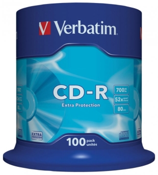 Płyta VERBATIM CD-R cake box 100 700MB 52x Extra Protection 